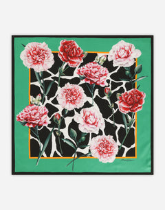 TWILL SCARF WITH WHITE ROSE PRINT (70 X 70)