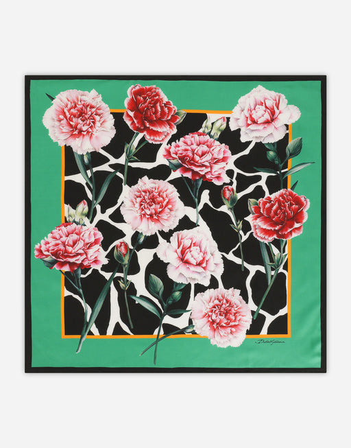 TWILL SCARF WITH WHITE ROSE PRINT (70 X 70)