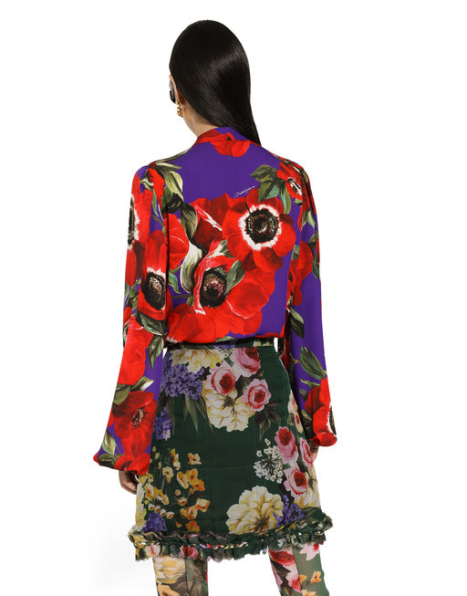 CHARMEUSE SHIRT WITH ANEMONE PRINT