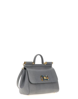 MEDIUM IGUANA PRINT CALFSKIN SICILY BAG WITH CRYSTAL DG LOGO PATCH