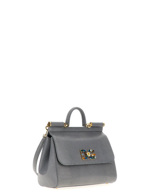 MEDIUM IGUANA PRINT CALFSKIN SICILY BAG WITH CRYSTAL DG LOGO PATCH