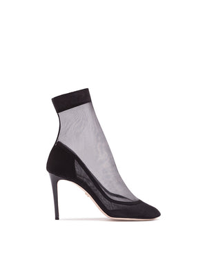ANKLE BOOTS IN STRETCH TULLE AND PATENT LEATHER