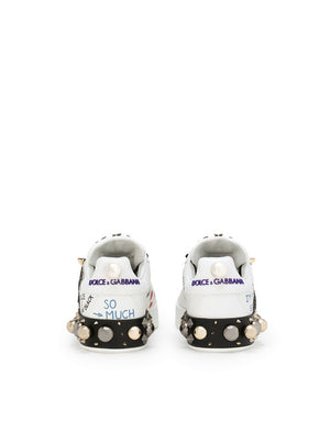 PRINTED CALFSKIN NAPPA PORTOFINO SNEAKERS WITH PATCH AND EMBROIDERY