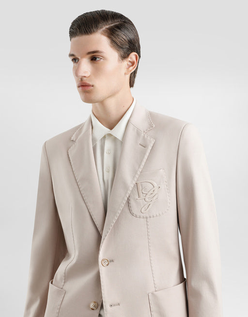 SINGLE-BREASTED STRETCH JERSEY JACKET WITH LOGO EMBROIDERY
