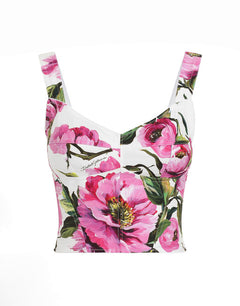 COTTON CORSET TOP WITH PEONY PRINT