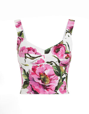 COTTON CORSET TOP WITH PEONY PRINT