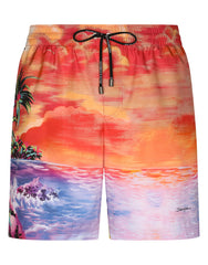 MID-LENGTH SWIM TRUNKS WITH HAWAIIAN PRINT