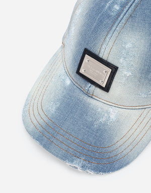 DENIM BASEBALL CAP WITH LOGO TAG