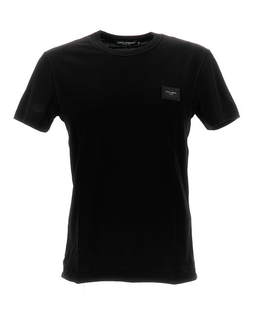 COTTON V-NECK T-SHIRT WITH BRANDED PLATE