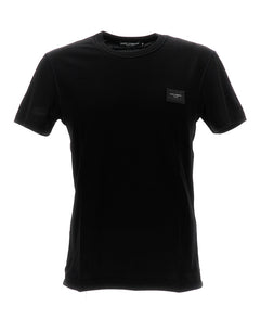 COTTON V-NECK T-SHIRT WITH BRANDED PLATE