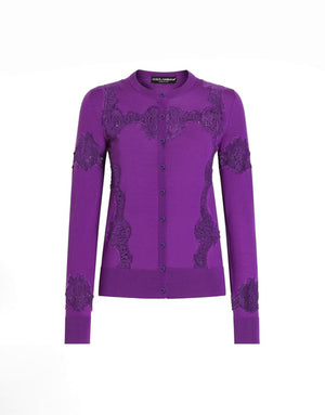 WOOL CARDIGAN WITH LACE