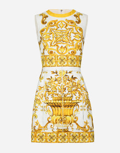 SHORT MAJOLICA-PRINT BROCADE DRESS