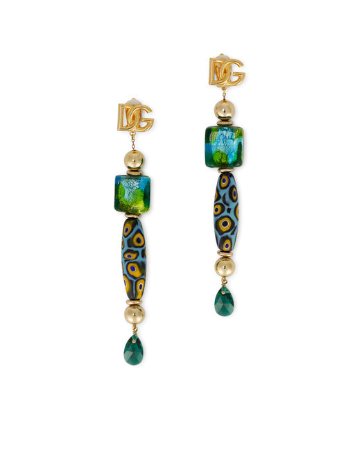 DROP EARRINGS WITH MURRINE AND DG LOGO