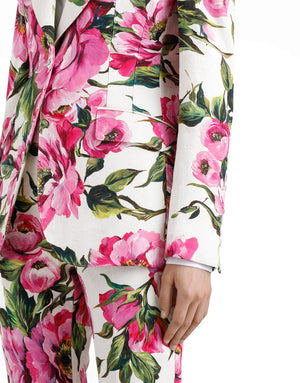 COTTON JACQUARD TURLINGTON JACKET WITH PEONY PRINT