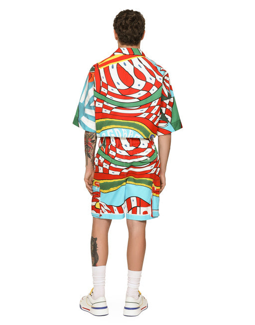 CARRETTO-PRINT STRETCH DRILL HAWAIIAN SHIRT