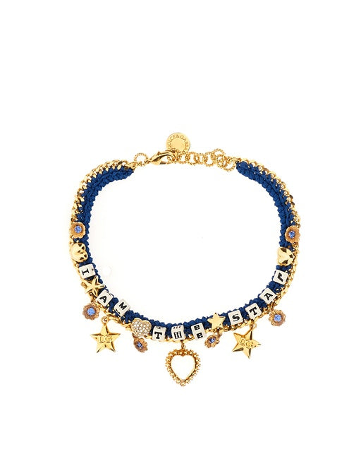 DOLCE & GABBANA NECKLACE IN GOLD-PLATED CHAIN AND BLUE RIBBON
