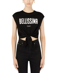 JERSEY TANK TOP WITH “BELLISSIMA” PRINT AND KNOT DETAIL
