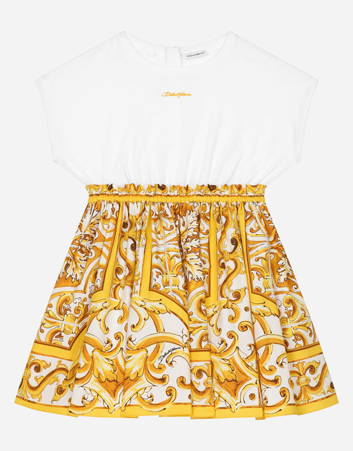 POPLIN AND JERSEY DRESS WITH YELLOW MAJOLICA PRINT