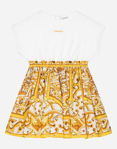 POPLIN AND JERSEY DRESS WITH YELLOW MAJOLICA PRINT