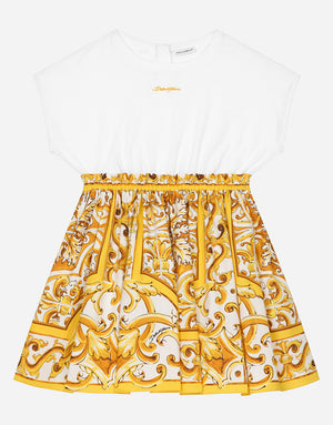 POPLIN AND JERSEY DRESS WITH YELLOW MAJOLICA PRINT