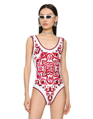 MAJOLICA-PRINT RACING SWIMSUIT