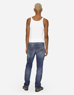 WASHED SLIM FIT STRETCH DENIM JEANS