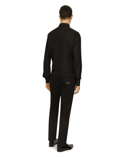 STRETCH COTTON PANTS WITH LOGO PLAQUE