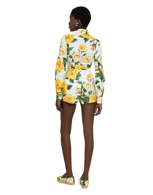 LONG-SLEEVED COTTON SHIRT WITH YELLOW ROSE PRINT