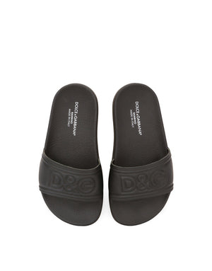SLIDERS WITH DG LOGO IN RUBBERIZED CALFSKIN