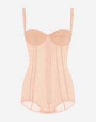 JACQUARD TULLE BALCONETTE-BRA BODYSUIT