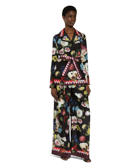 TWILL PAJAMA PANTS WITH NOCTURNAL FLOWER PRINT