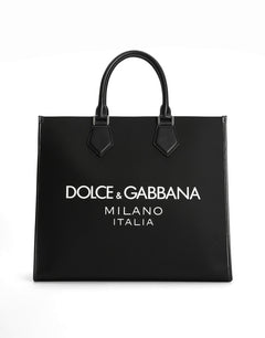 LARGE NYLON SHOPPER WITH RUBBERIZED LOGO