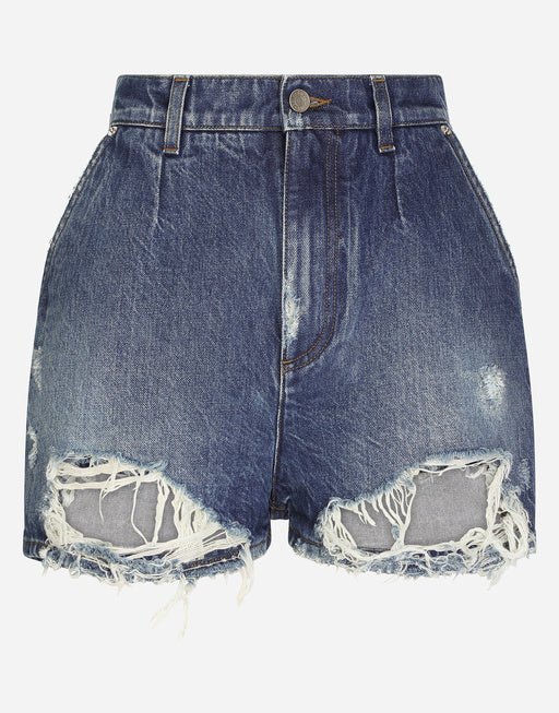 DENIM SHORTS WITH RIPPED DETAILS