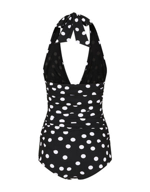 POLKA-DOT PRINT ONE-PIECE SWIMSUIT WITH PLUNGING NECKLINE
