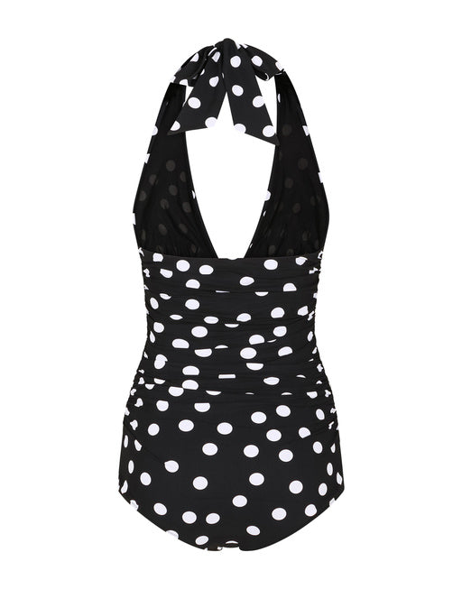 POLKA-DOT PRINT ONE-PIECE SWIMSUIT WITH PLUNGING NECKLINE