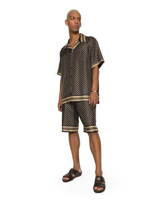 SILK TWILL JOGGING SHORTS WITH DG LOGO PRINT