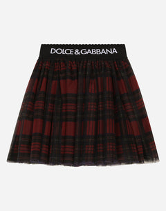 TULLE MIDI SKIRT WITH TARTAN PRINT
