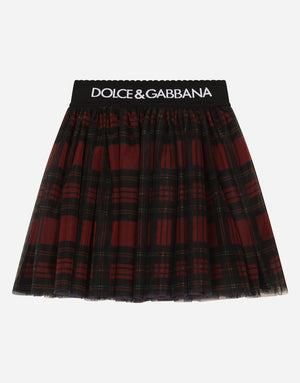TULLE MIDI SKIRT WITH TARTAN PRINT
