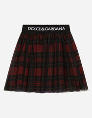 TULLE MIDI SKIRT WITH TARTAN PRINT