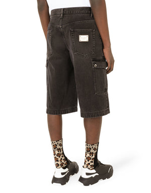 WASHED BLACK CARGO SHORTS