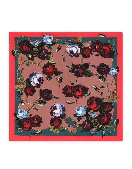 TWILL SCARF WITH VINTAGE ROSE PRINT (70 X 70)