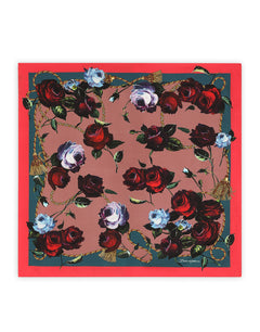 TWILL SCARF WITH VINTAGE ROSE PRINT (70 X 70)