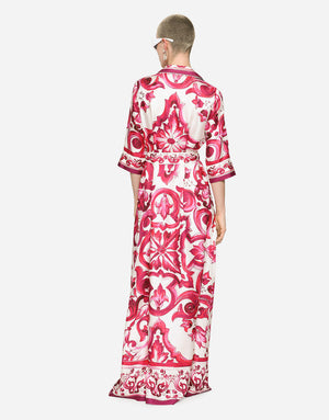 SILK TWILL ROBE WITH MAJOLICA PRINT