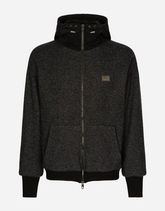 WOOL JERSEY JACKET WITH HOOD AND LOGO