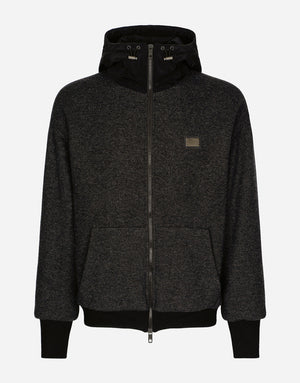 WOOL JERSEY JACKET WITH HOOD AND LOGO