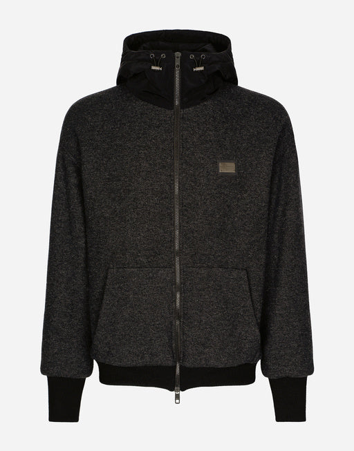 WOOL JERSEY JACKET WITH HOOD AND LOGO