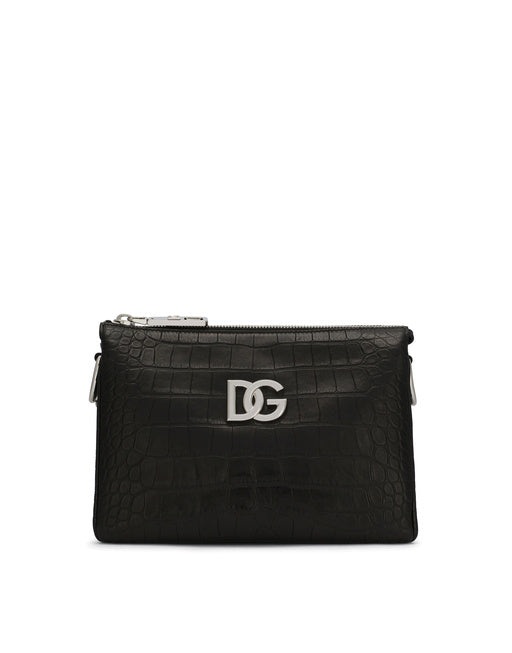 SMALL TRIS BAG IN CROCODILE-PRINT CALFSKIN