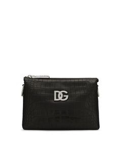 SMALL TRIS BAG IN CROCODILE-PRINT CALFSKIN