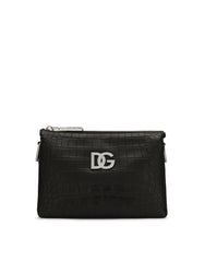 SMALL TRIS BAG IN CROCODILE-PRINT CALFSKIN