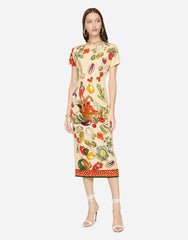 VEGETABLE-PRINT CHARMEUSE MIDI DRESS